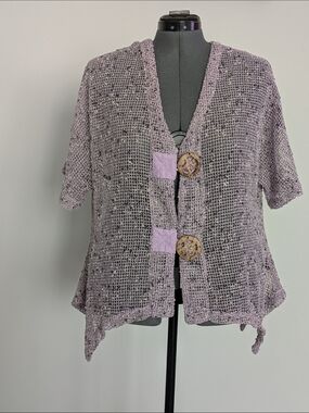 Lavender Open-Weave Button Front Cardigan